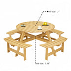 8-Person Round Outdoor Picnic Table with 4 Double Benches