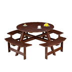 8-Person Round Outdoor Picnic Table with 4 Double Benches