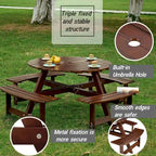 8-Person Round Outdoor Picnic Table with 4 Double Benches
