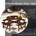 8-Person Round Outdoor Picnic Table with 4 Double Benches