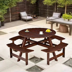 8-Person Round Outdoor Picnic Table with 4 Double Benches