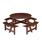 8-Person Round Outdoor Picnic Table with 4 Double Benches