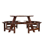 8-Person Round Outdoor Picnic Table with 4 Double Benches