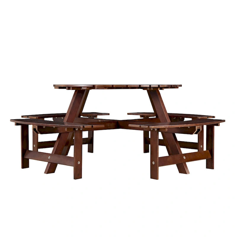 8-Person Round Outdoor Picnic Table with 4 Double Benches