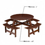8-Person Round Outdoor Picnic Table with 4 Double Benches