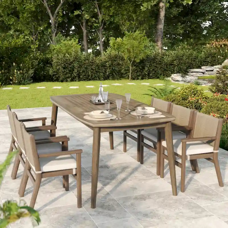 Acacia Wood Dining Table 8-Person Outdoor Table, Farmhouse Furniture, Light Brown 180 LBS Weight Capacity 70.75 L