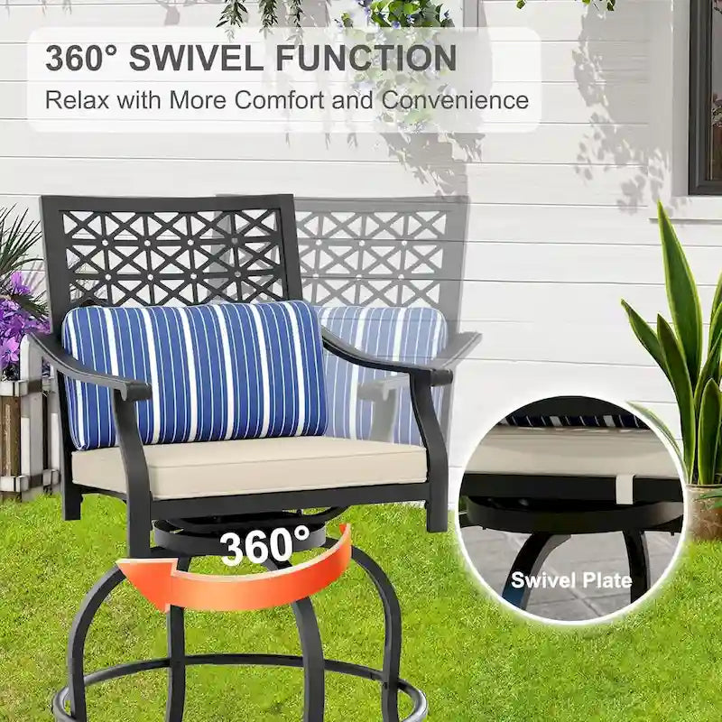 2PCS Patio Bar Stools with Armrest & Back