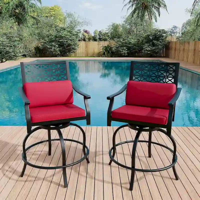 2PCS Patio Bar Stools with Armrest & Back