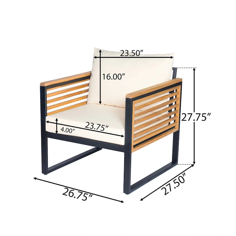 Outdoor Acacia Wood and Metal Patio Chair with Cushions (Single)