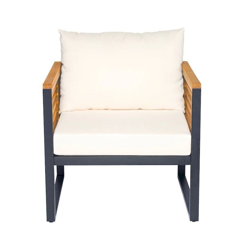Outdoor Acacia Wood and Metal Patio Chair with Cushions (Single)