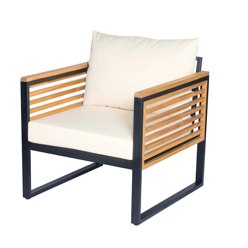Outdoor Acacia Wood and Metal Patio Chair with Cushions (Single)
