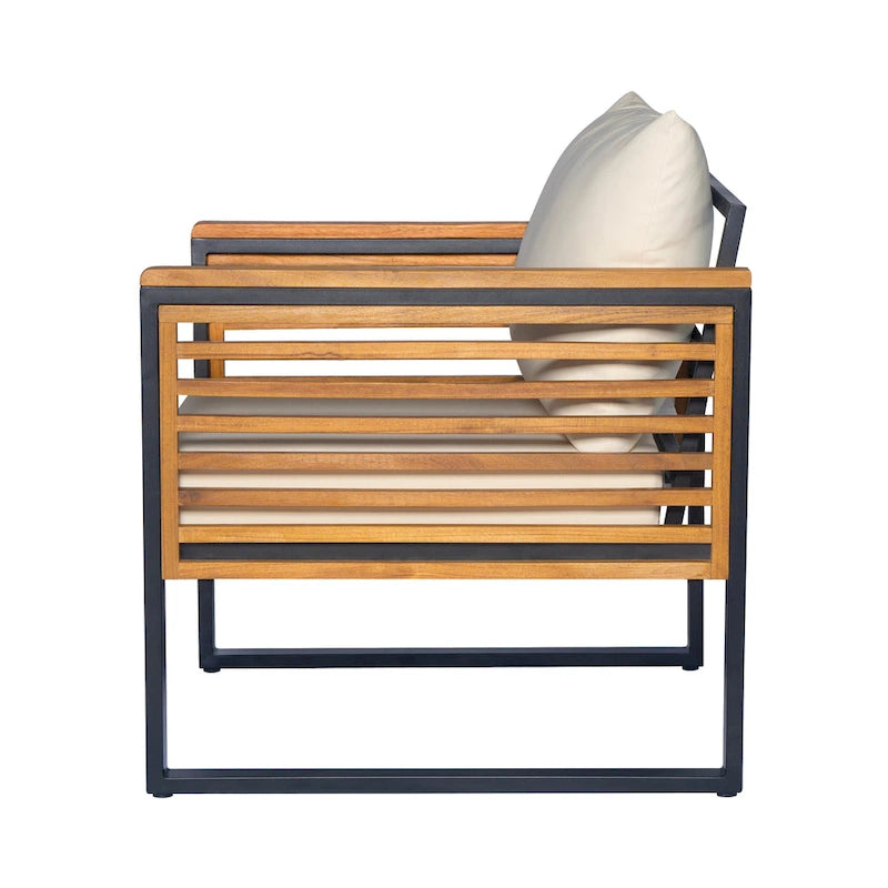 Outdoor Acacia Wood and Metal Patio Chair with Cushions (Single)