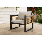 Outdoor Acacia Wood and Metal Patio Chair with Cushions (Single)