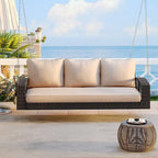 3-Person PE Wicker Porch Swing with Cushions and Chains