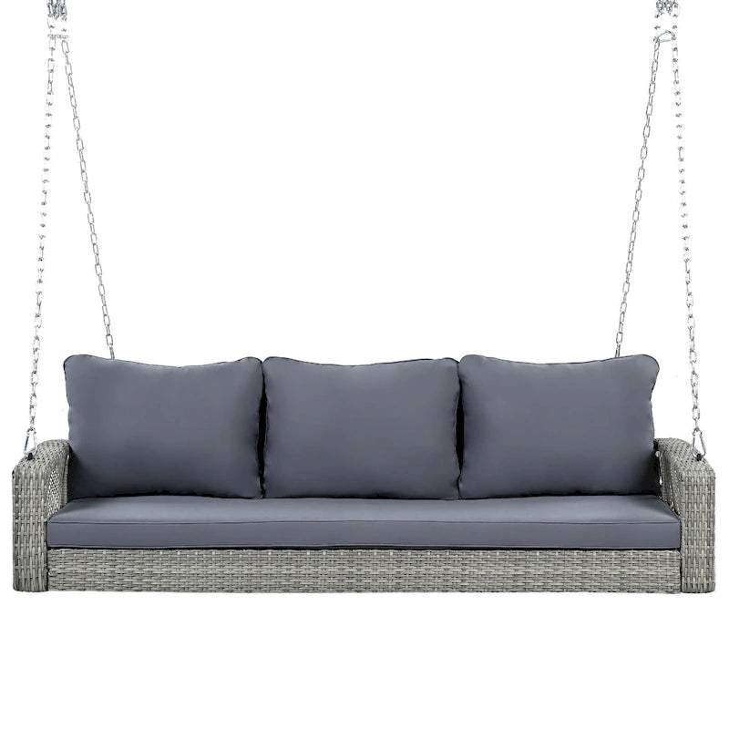3-Person PE Wicker Porch Swing with Cushions and Chains