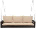 3-Person PE Wicker Porch Swing with Cushions and Chains