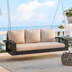 3-Person PE Wicker Porch Swing with Cushions and Chains