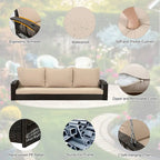 3-Person PE Wicker Porch Swing with Cushions and Chains