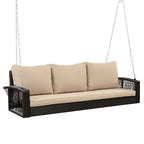 3-Person PE Wicker Porch Swing with Cushions and Chains