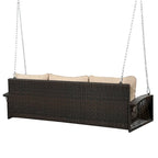 3-Person PE Wicker Porch Swing with Cushions and Chains