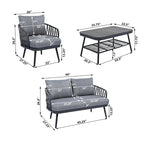 Roomfitters 4-Piece Outdoor Patio Conversation Set with Woven Rope Backrest, Cushions and Metal Frame Chairs