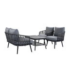 Roomfitters 4-Piece Outdoor Patio Conversation Set with Woven Rope Backrest, Cushions and Metal Frame Chairs