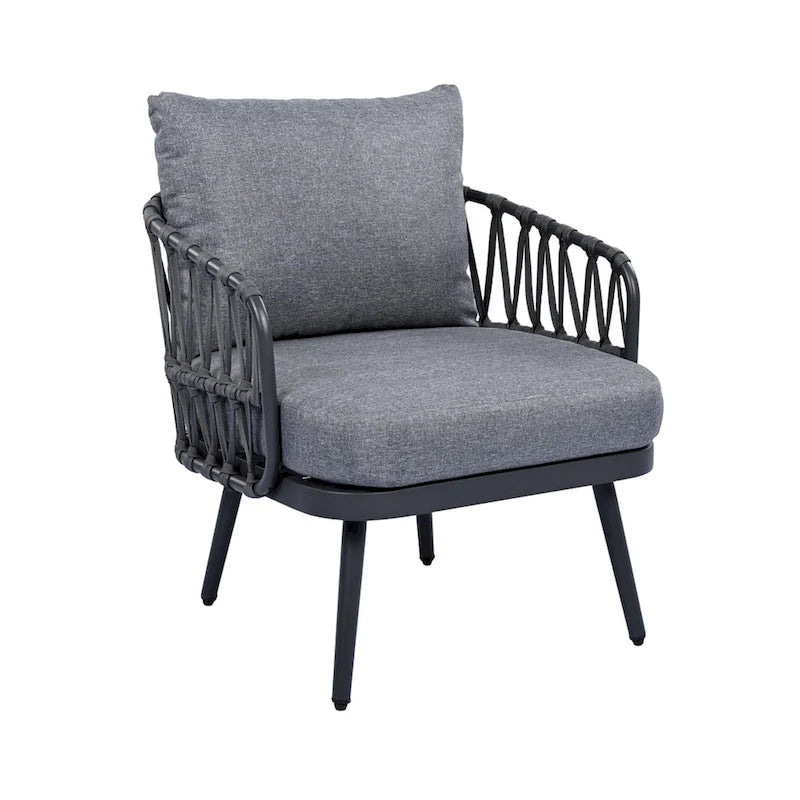 Roomfitters 4-Piece Outdoor Patio Conversation Set with Woven Rope Backrest, Cushions and Metal Frame Chairs