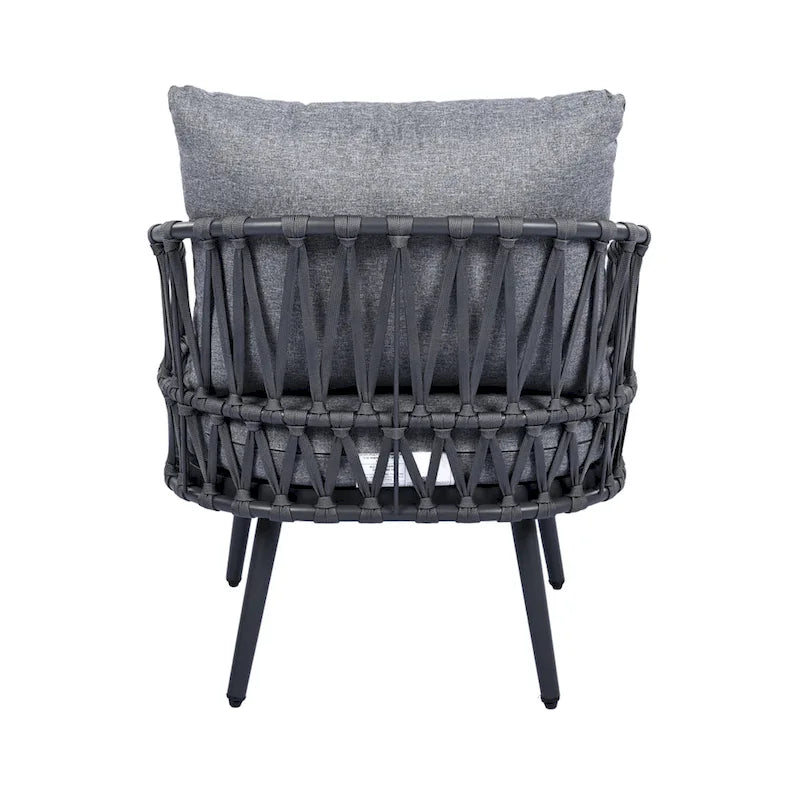 Roomfitters 4-Piece Outdoor Patio Conversation Set with Woven Rope Backrest, Cushions and Metal Frame Chairs