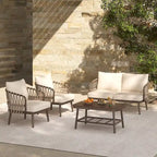Roomfitters 4-Piece Outdoor Patio Conversation Set with Woven Rope Backrest, Cushions and Metal Frame Chairs