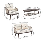 Roomfitters 4-Piece Outdoor Patio Conversation Set with Woven Rope Backrest, Cushions and Metal Frame Chairs
