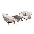 Roomfitters 4-Piece Outdoor Patio Conversation Set with Woven Rope Backrest, Cushions and Metal Frame Chairs