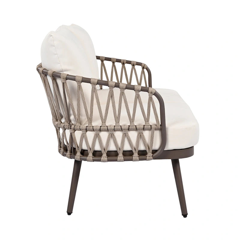 Roomfitters 4-Piece Outdoor Patio Conversation Set with Woven Rope Backrest, Cushions and Metal Frame Chairs