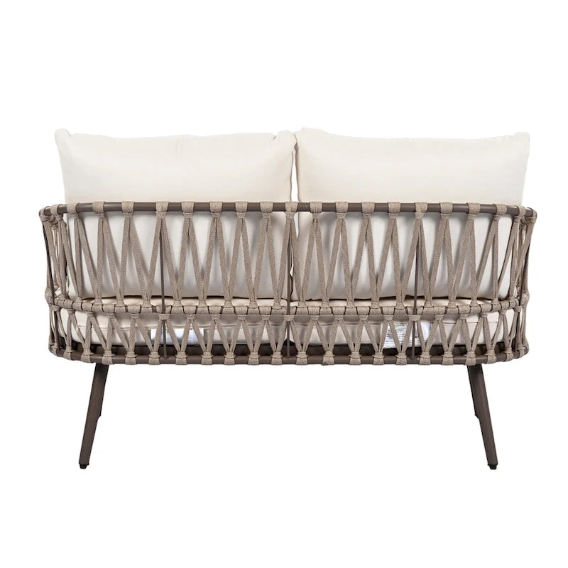 Roomfitters 4-Piece Outdoor Patio Conversation Set with Woven Rope Backrest, Cushions and Metal Frame Chairs