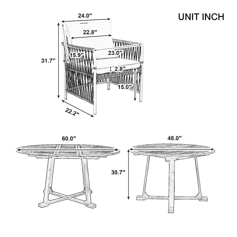 Patio 5-piece Wooden Dining Set with 12 inch Butterfly Leaf Foldable Round Table