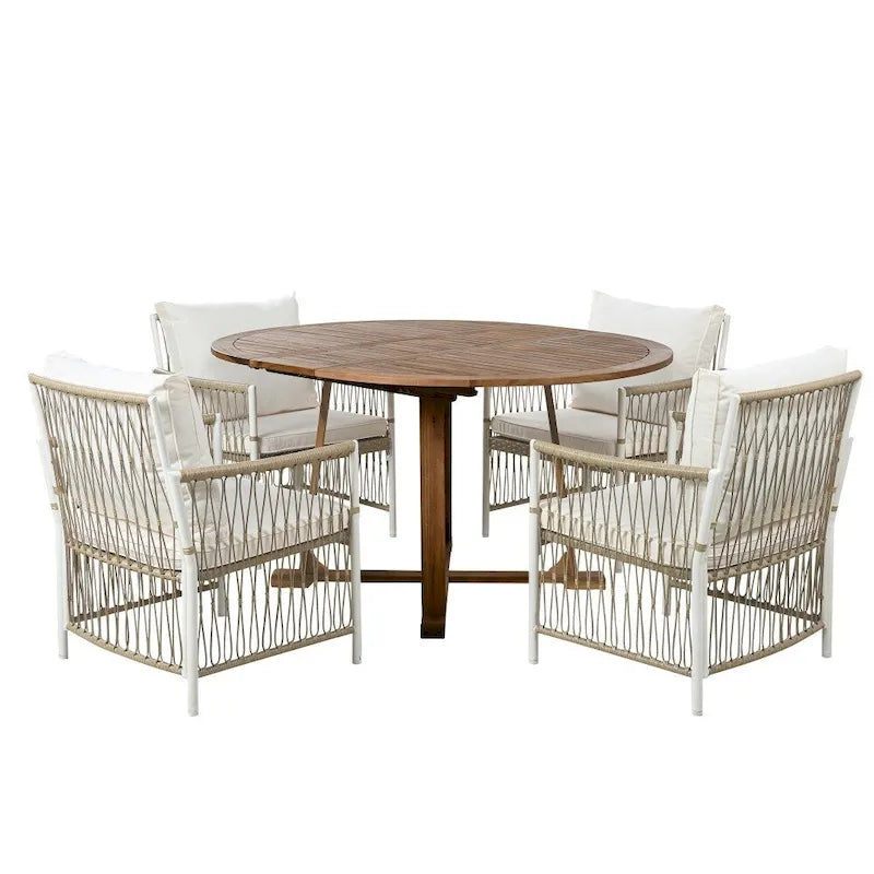 Patio 5-piece Wooden Dining Set with 12 inch Butterfly Leaf Foldable Round Table