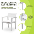 Outdoor Patio Aluminum Stationary Dining Chairs Set of 4, Weather-Resistant Sunbrella Cushions, Tapered Feet