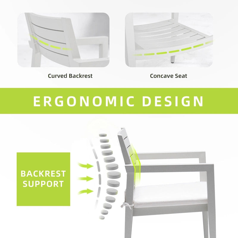 Outdoor Patio Aluminum Stationary Dining Chairs Set of 4, Weather-Resistant Sunbrella Cushions, Tapered Feet