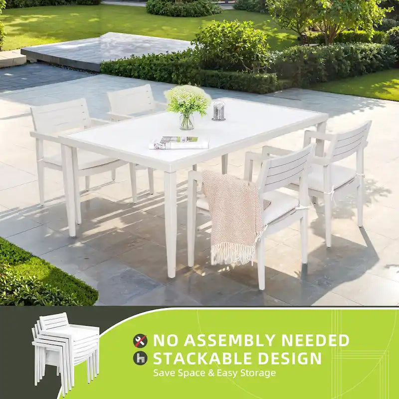 Outdoor Patio Aluminum Stationary Dining Chairs Set of 4, Weather-Resistant Sunbrella Cushions, Tapered Feet