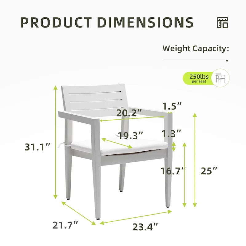 Outdoor Patio Aluminum Stationary Dining Chairs Set of 4, Weather-Resistant Sunbrella Cushions, Tapered Feet