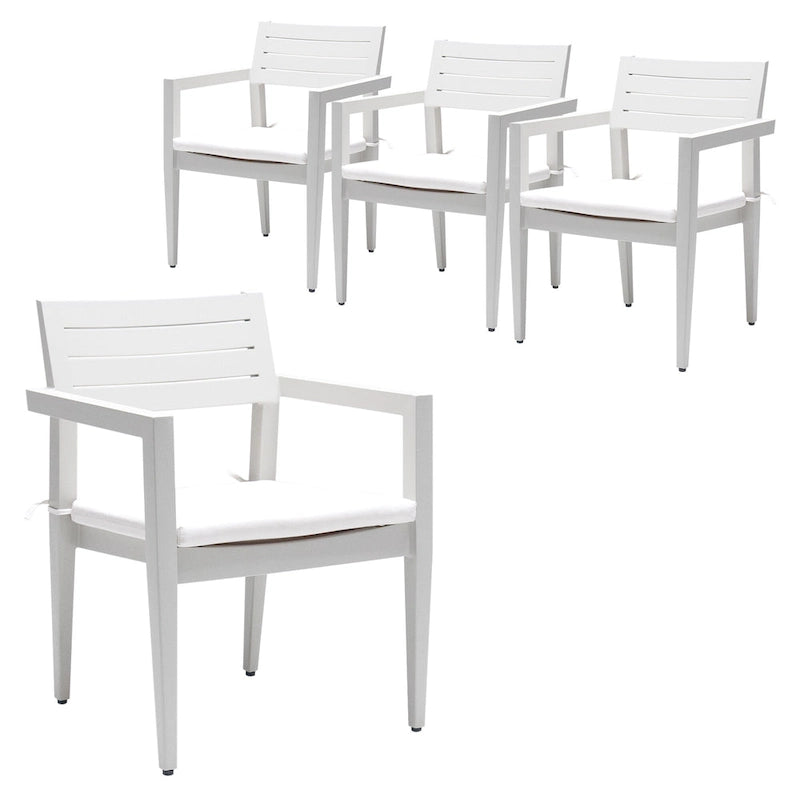 Outdoor Patio Aluminum Stationary Dining Chairs Set of 4, Weather-Resistant Sunbrella Cushions, Tapered Feet