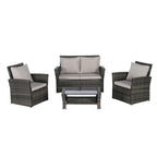 4-Piece Rattan Conversation Sofa Set with Glass Table