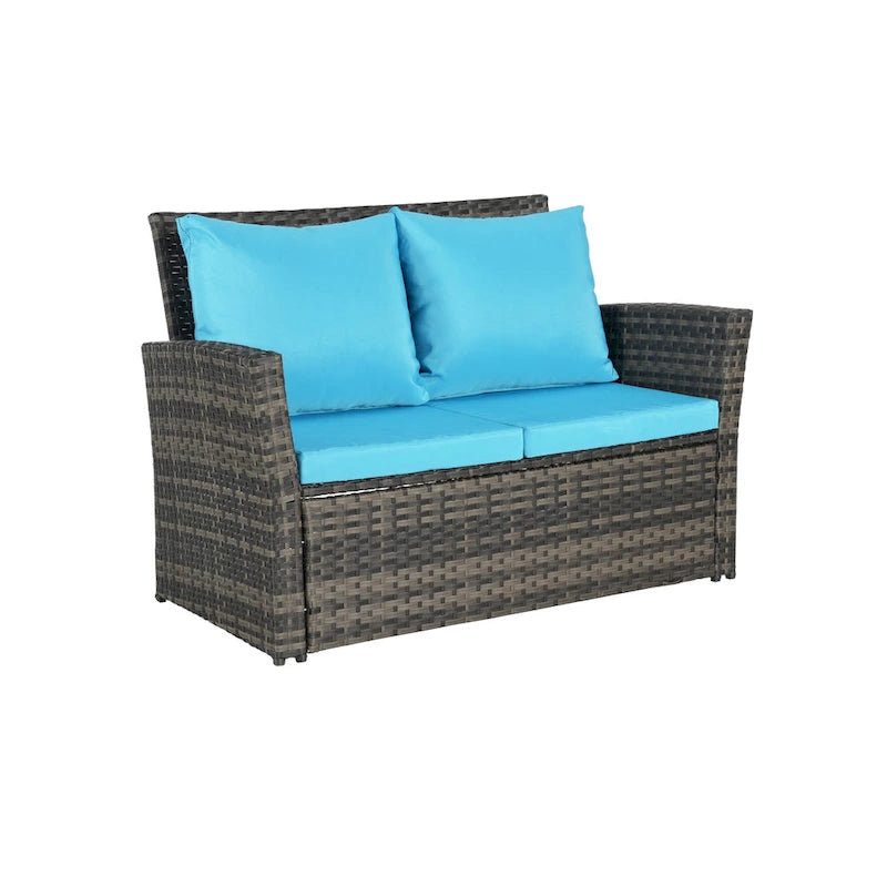 4-Piece Rattan Conversation Sofa Set with Glass Table
