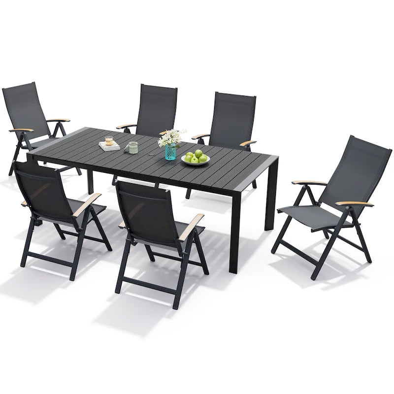 7-Piece Furniture Set Outdoor Patio Dining Table and Folding Chairs