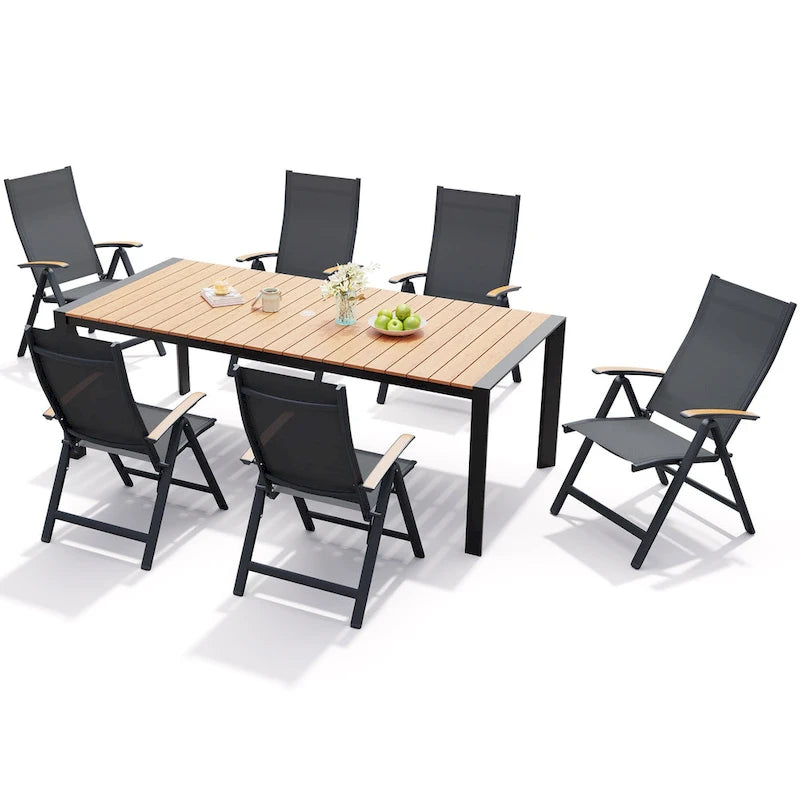 7-Piece Furniture Set Outdoor Patio Dining Table and Folding Chairs