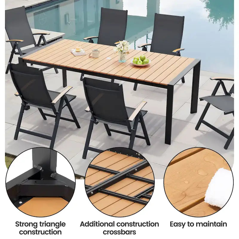 7-Piece Furniture Set Outdoor Patio Dining Table and Folding Chairs