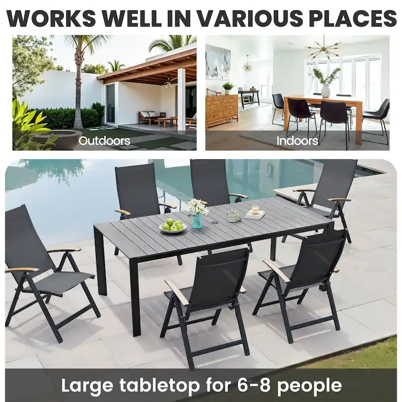 7-Piece Furniture Set Outdoor Patio Dining Table and Folding Chairs