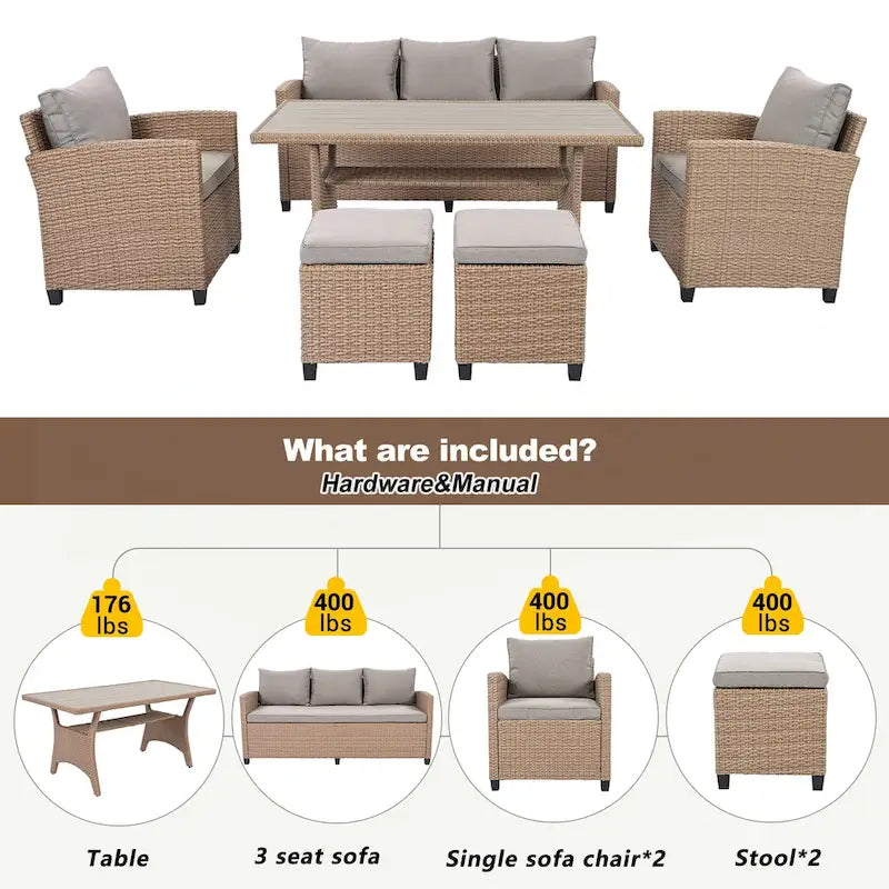 6-Piece Outdoor Rattan Wicker Set