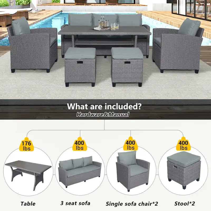 6-Piece Outdoor Rattan Wicker Set