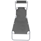 Keli Folding Chaise Lounger with Sun Canopy, Gray Aluminum, 74 Inch