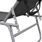 Keli Folding Chaise Lounger with Sun Canopy, Gray Aluminum, 74 Inch
